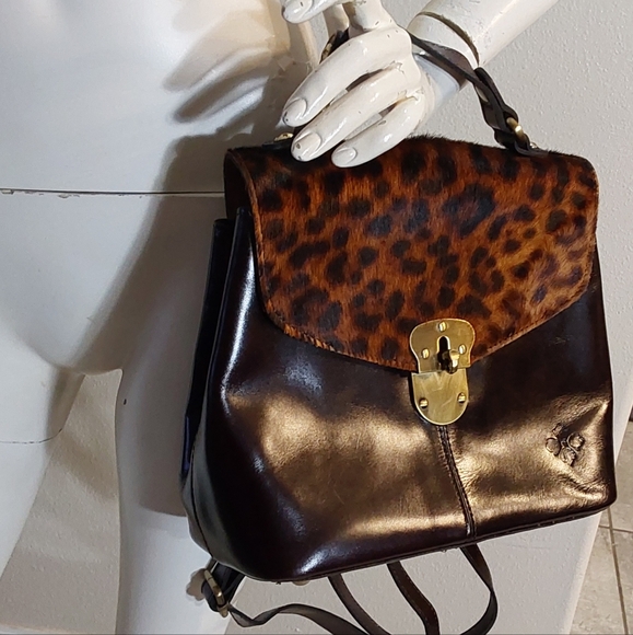 PATRICIA NASH LEOPARD NWOT HAIRCALF BROWN LEATER BACKPACK/ SHOULDER BAG - Picture 4 of 9